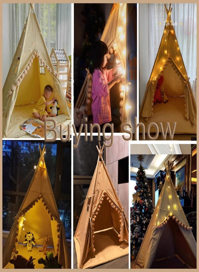 Rongfa Teepee for Kids Tent Indoor with Floor Mat,Carry Bag,Banner,Play Cottage with Star Light, Cotton Canvas Kids Teepee Tent for Girls & Boys, Pompom Ball Design, Foldable Teepee Tent - Image 2